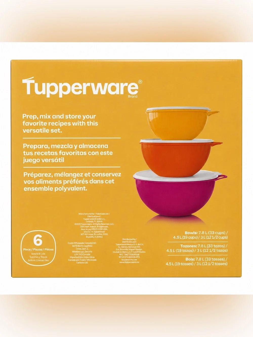 NEW Tupperware Thatsa Bowl 6 Piece Set 12.5 19 33 Cup Pink Orange Yellow